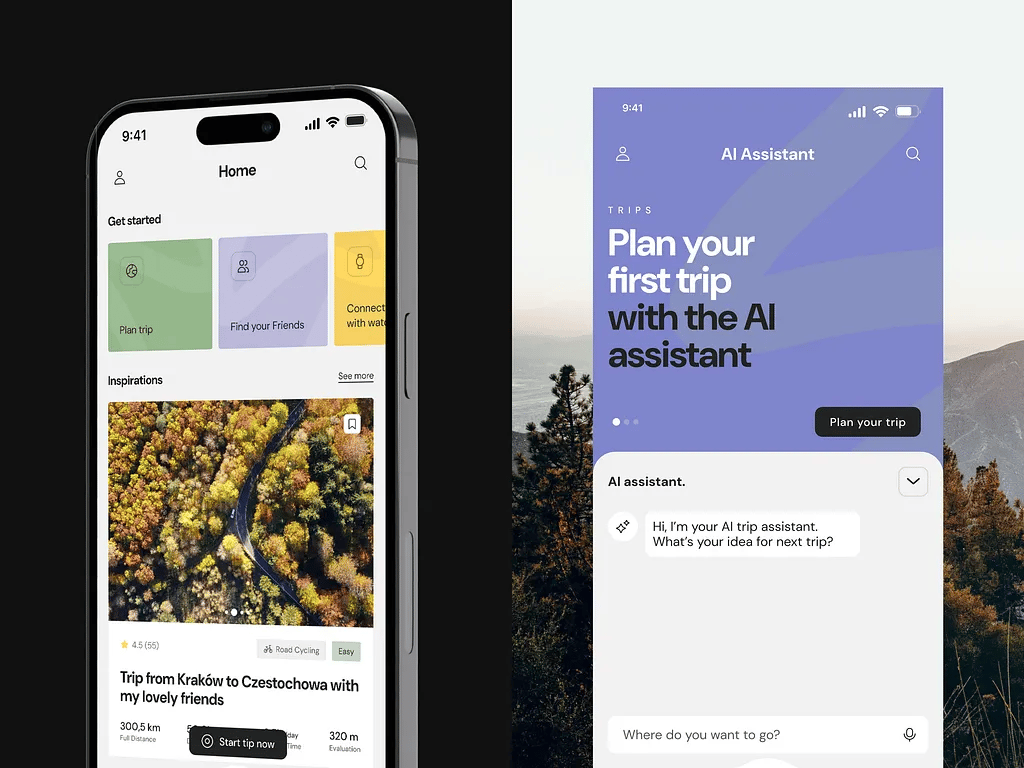 AI bike planning application mockup.
