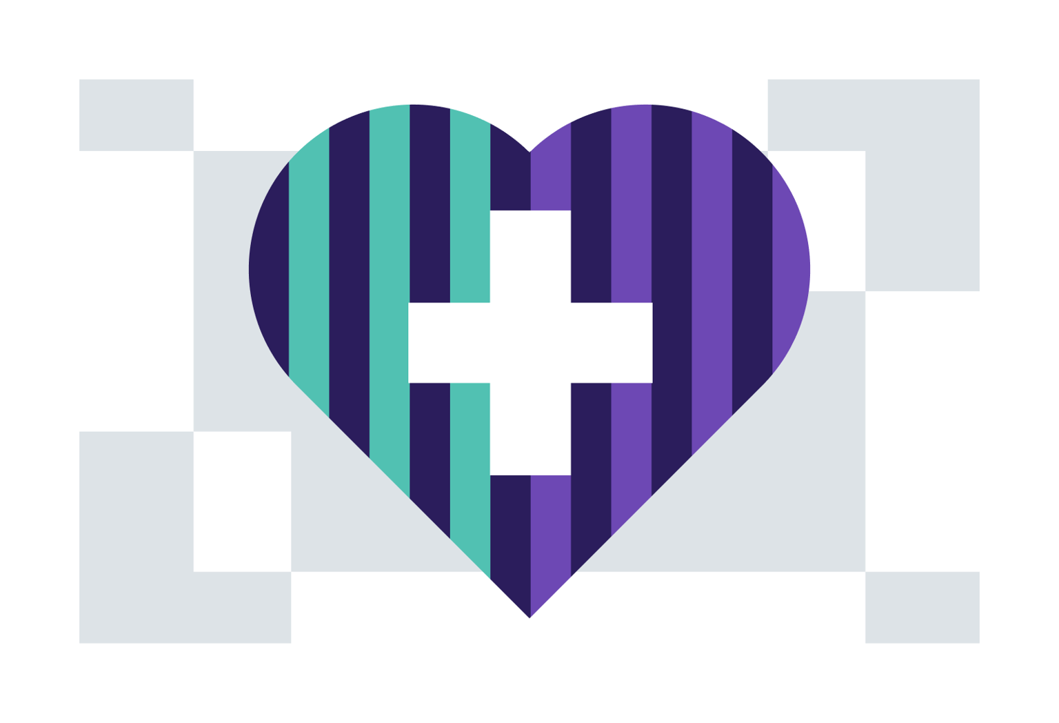 Minimalist image with a heart that has a healthcare-related cross in the middle of it.