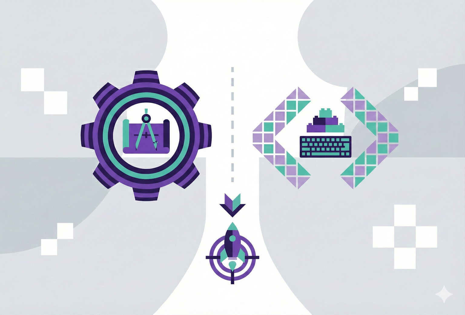 Abstract image representing the difference between software engineers and software developers.