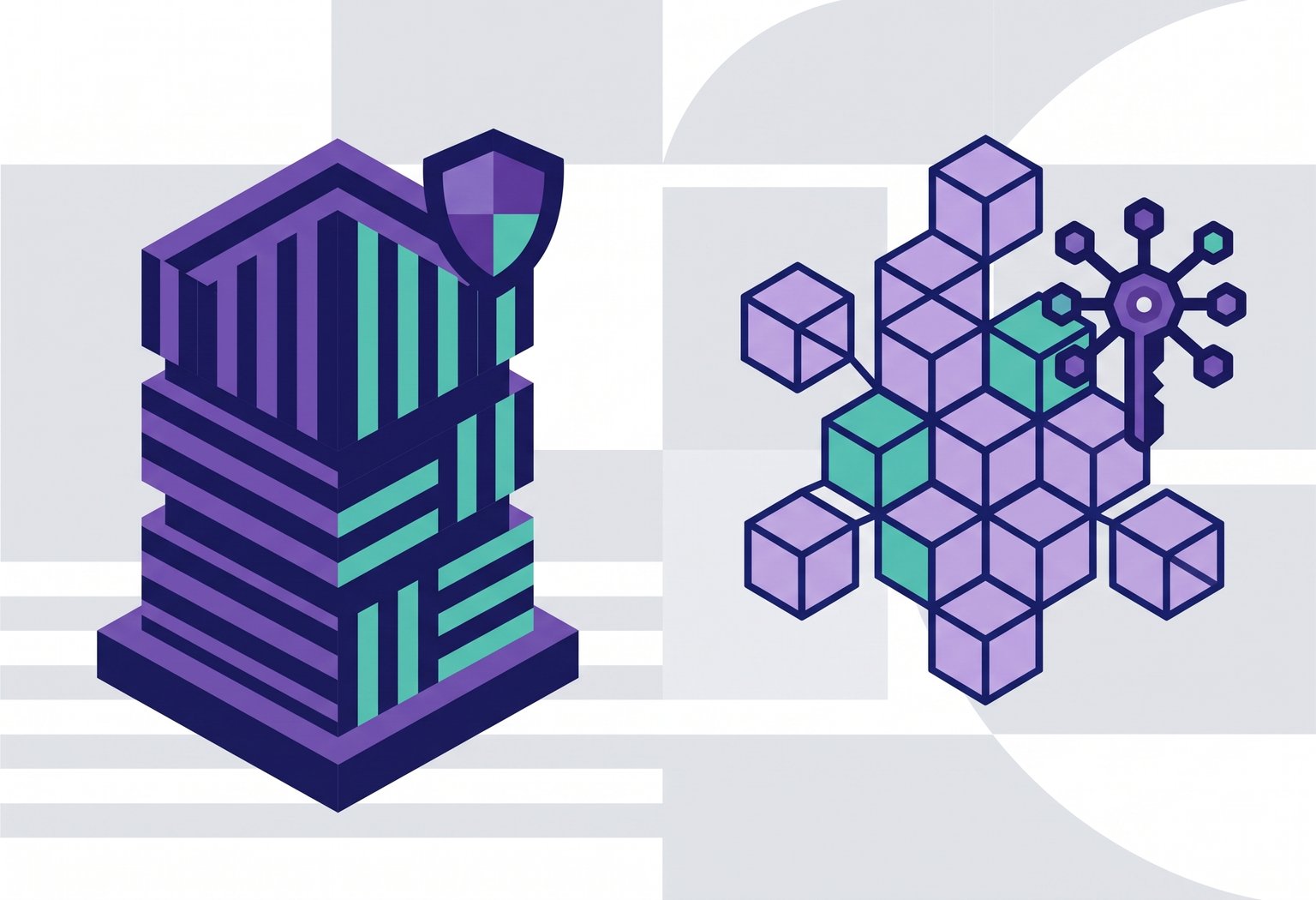 Abstract image representing the two technologies being compared in the article, i.e. on-premise AI infrastructure, and cloud AI infrastructure.