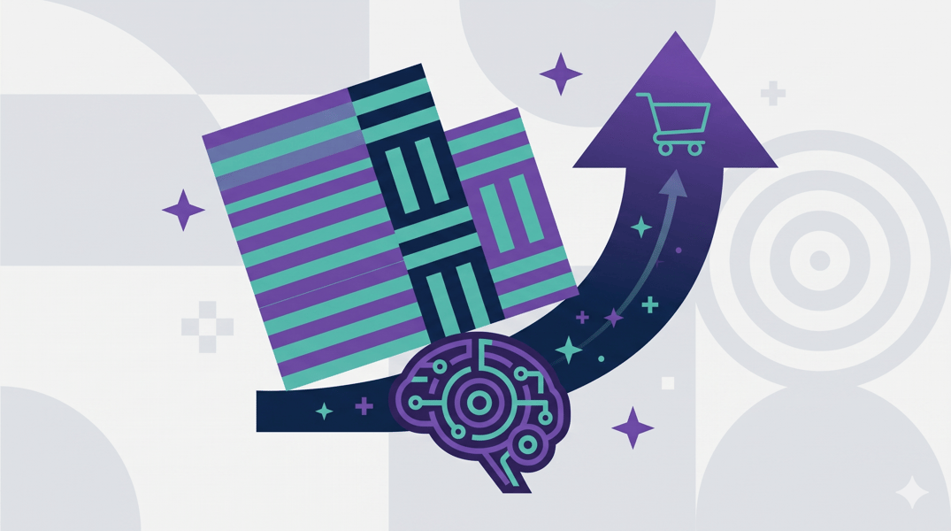 Minimalist, abstract illustration of AI transforming retail.