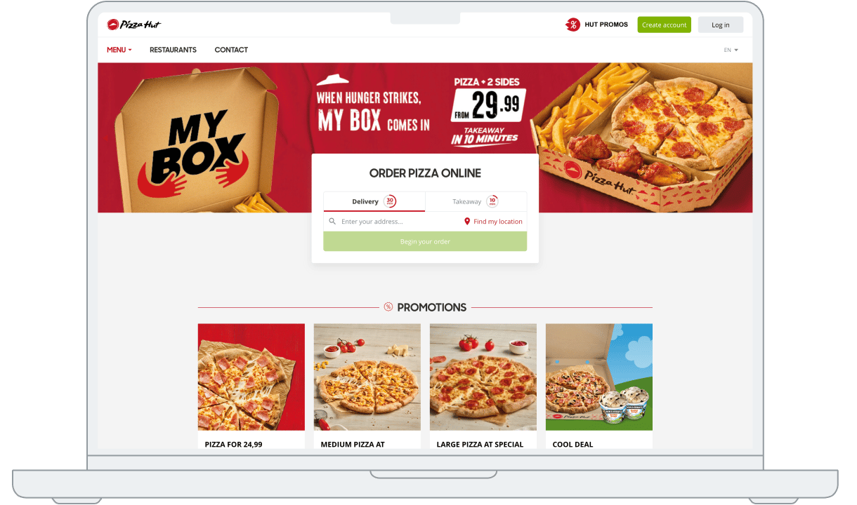 Pizza Hut web application screen