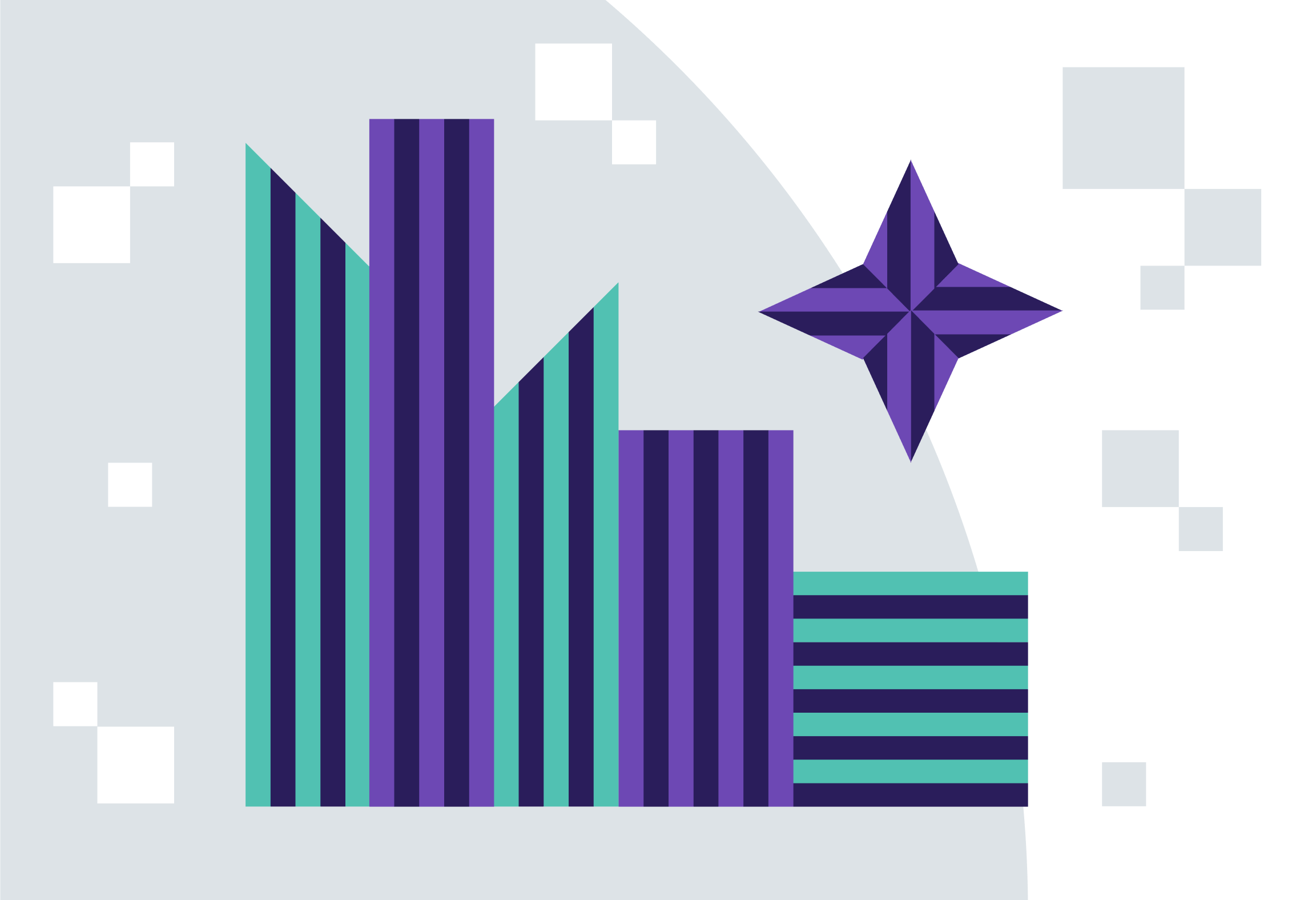 Minimalist illustration visualizing an enterprise consisting of green and purple blocks, with a purple star on the right.