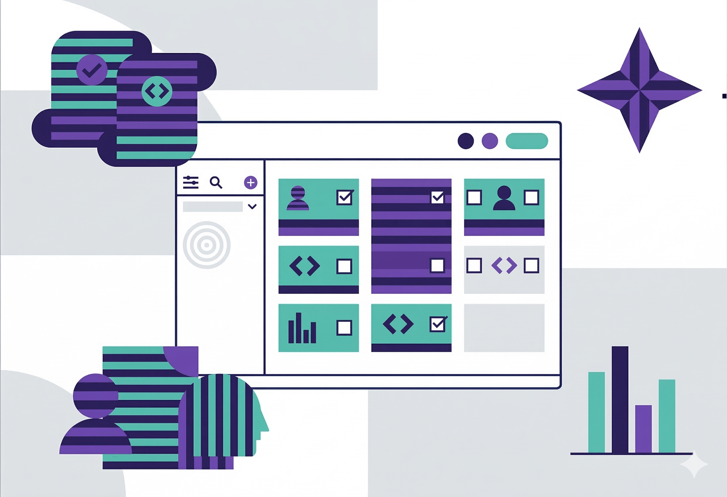 Abstract, minimalist visualization for an article about scoping web application redesign without a full discovery phase.