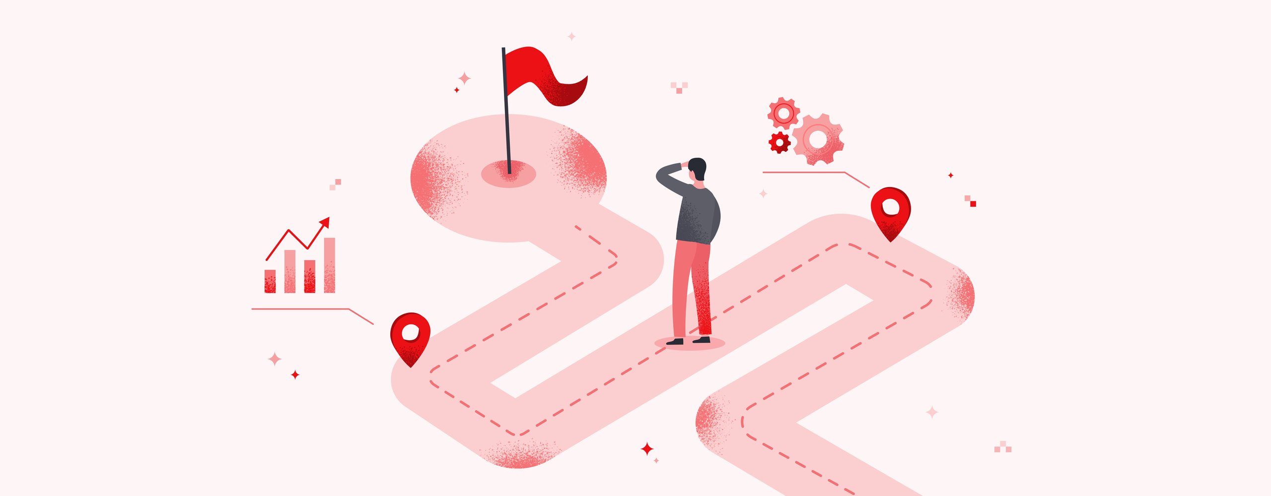An illustration of a person standing at the crossroads