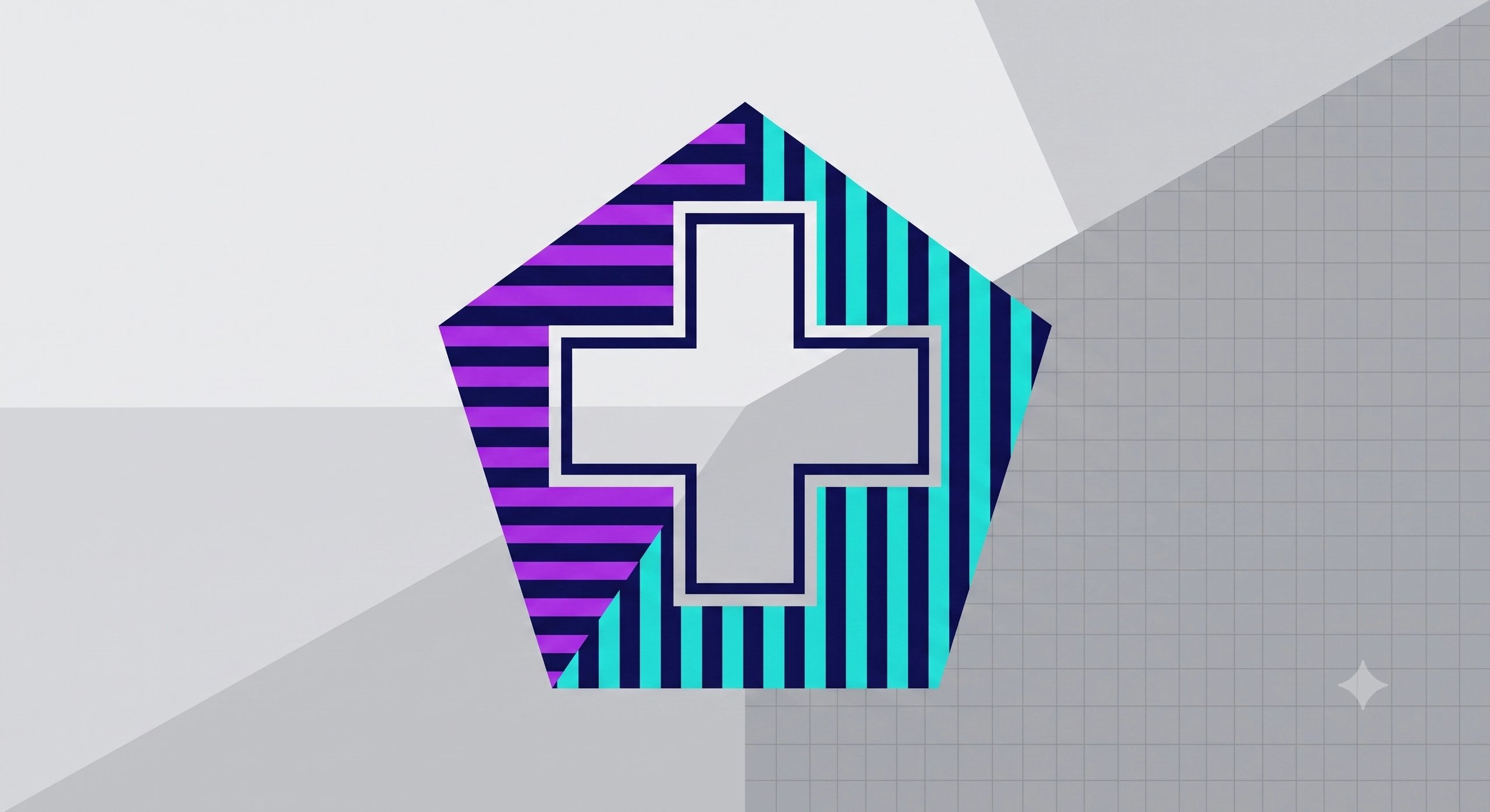 Abstract, minimalist illustration with a healthcare cross in the middle, signifying the use of Large Language Models in the HealthTech industry.