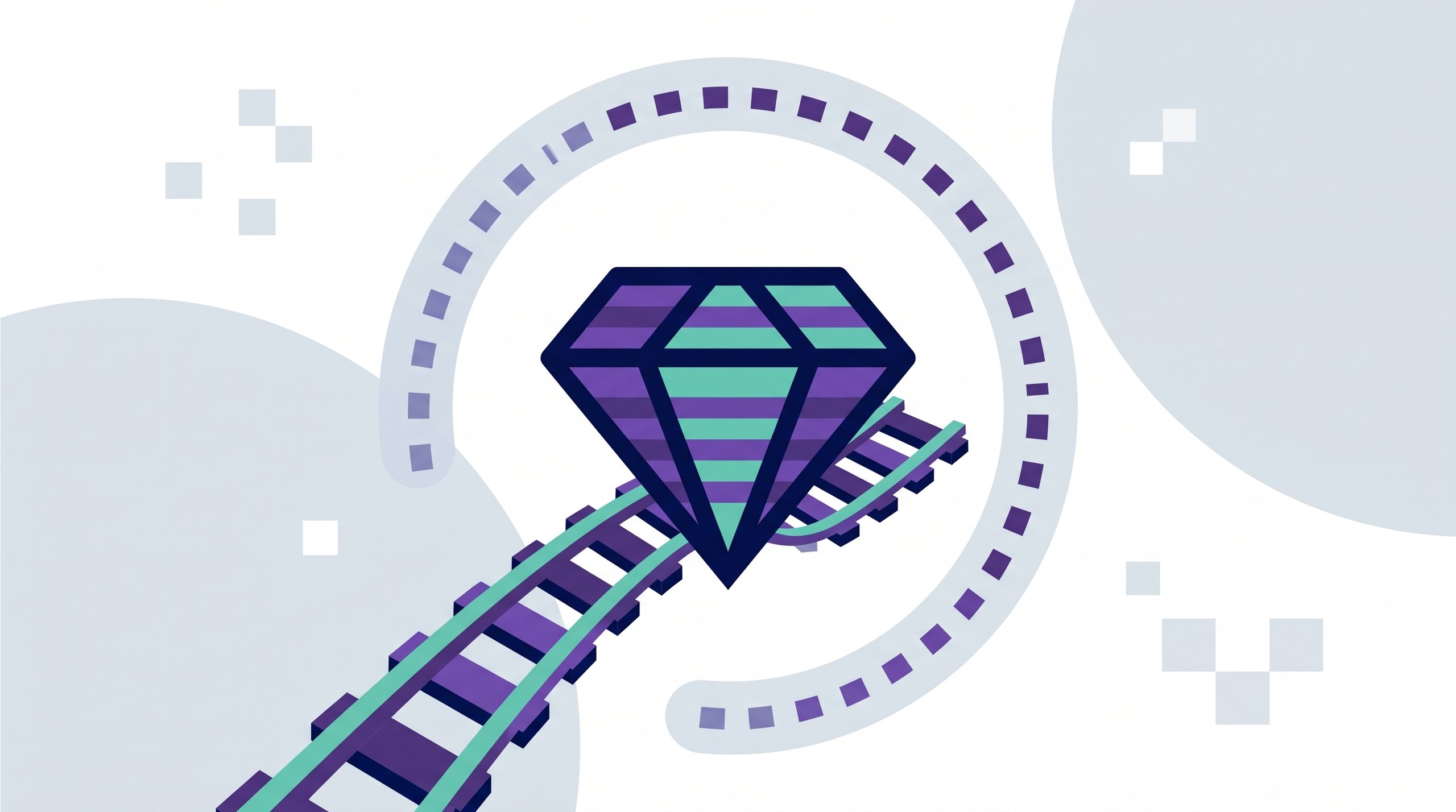 Ruby gem on curved railway tracks illustrating the Ruby on Rails FAQ for CTOs in 2026