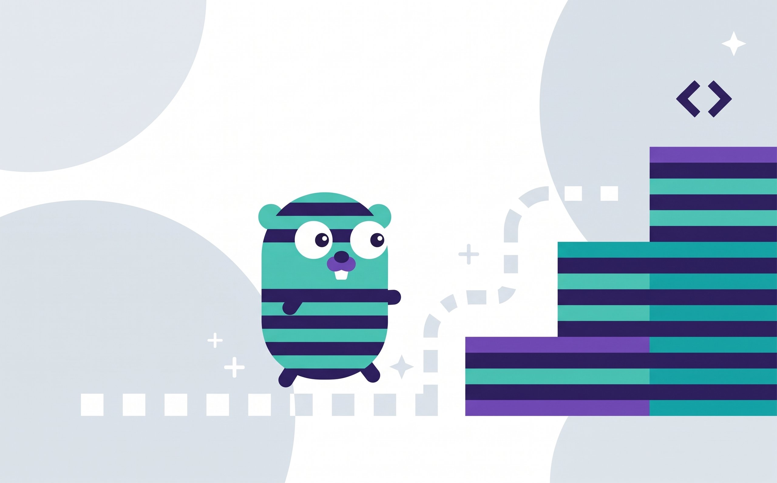 Go gopher mascot walking along a dotted path toward stacked steps, illustrating first steps in learning Golang