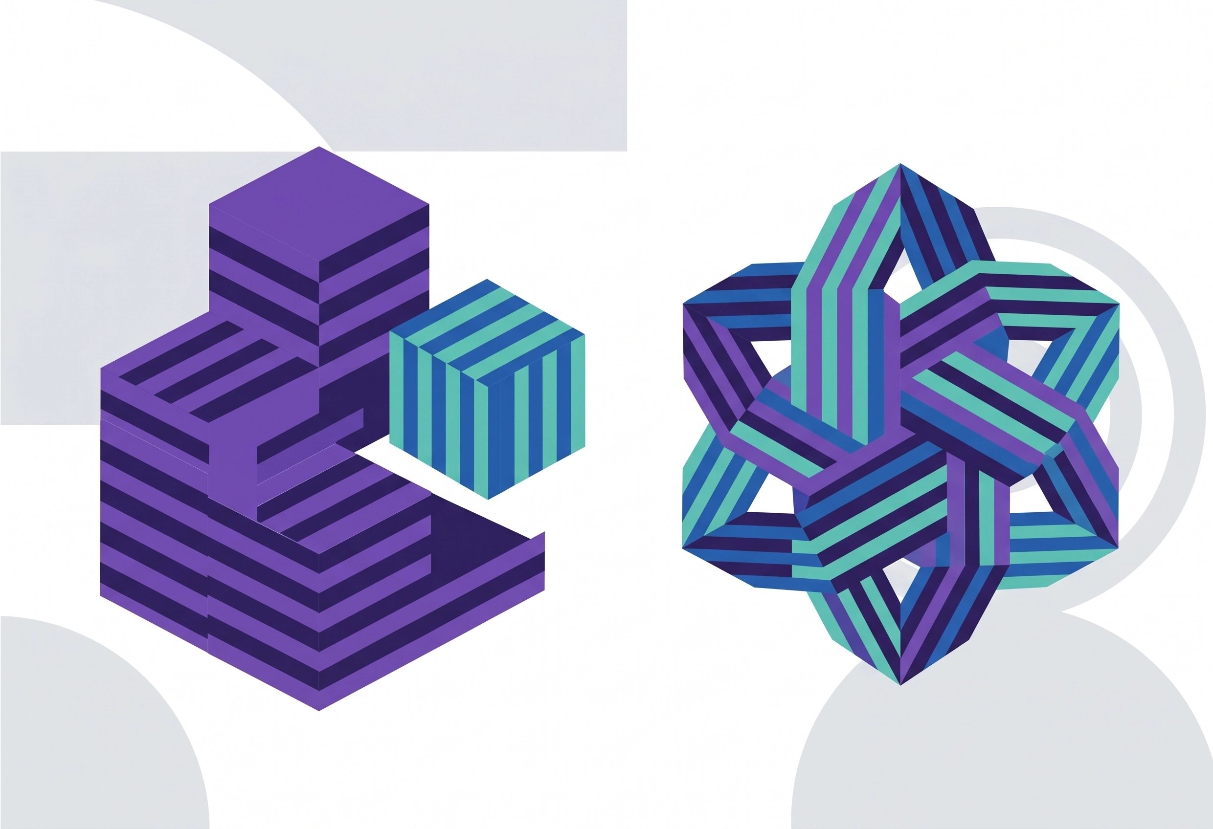 Abstract, minimalist illustration of the differences between two hiring models, staff augmentation and dedicated teams. 