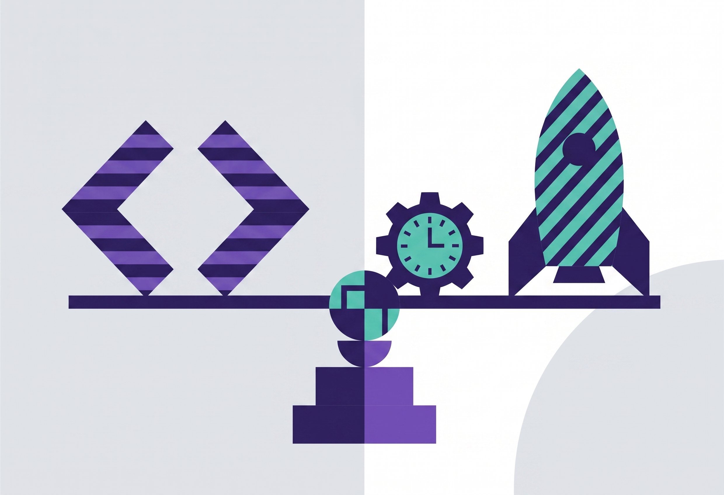 Abstract image representing scales weighing the pros and cons of React Native development.