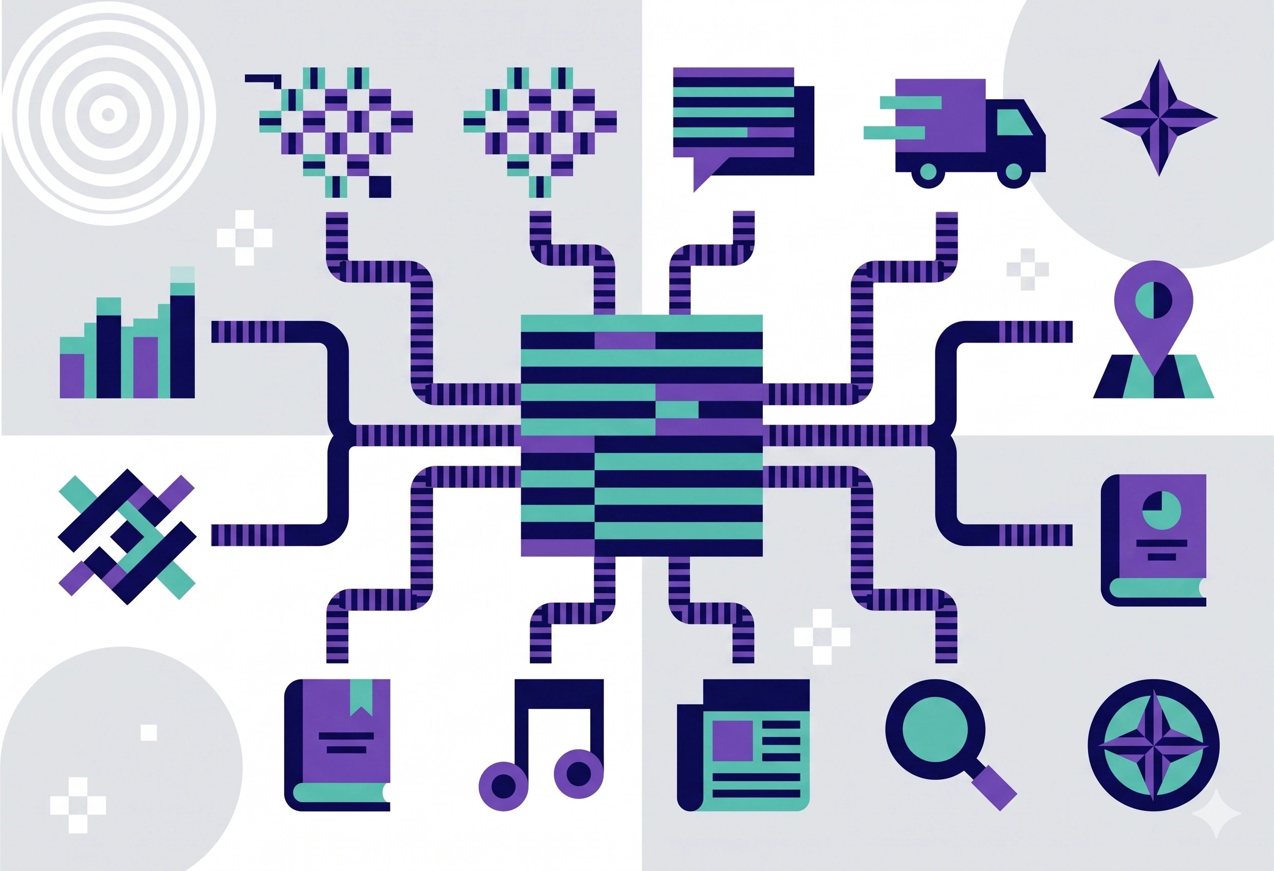 Abstract illustration of 12 applications using Flutter.