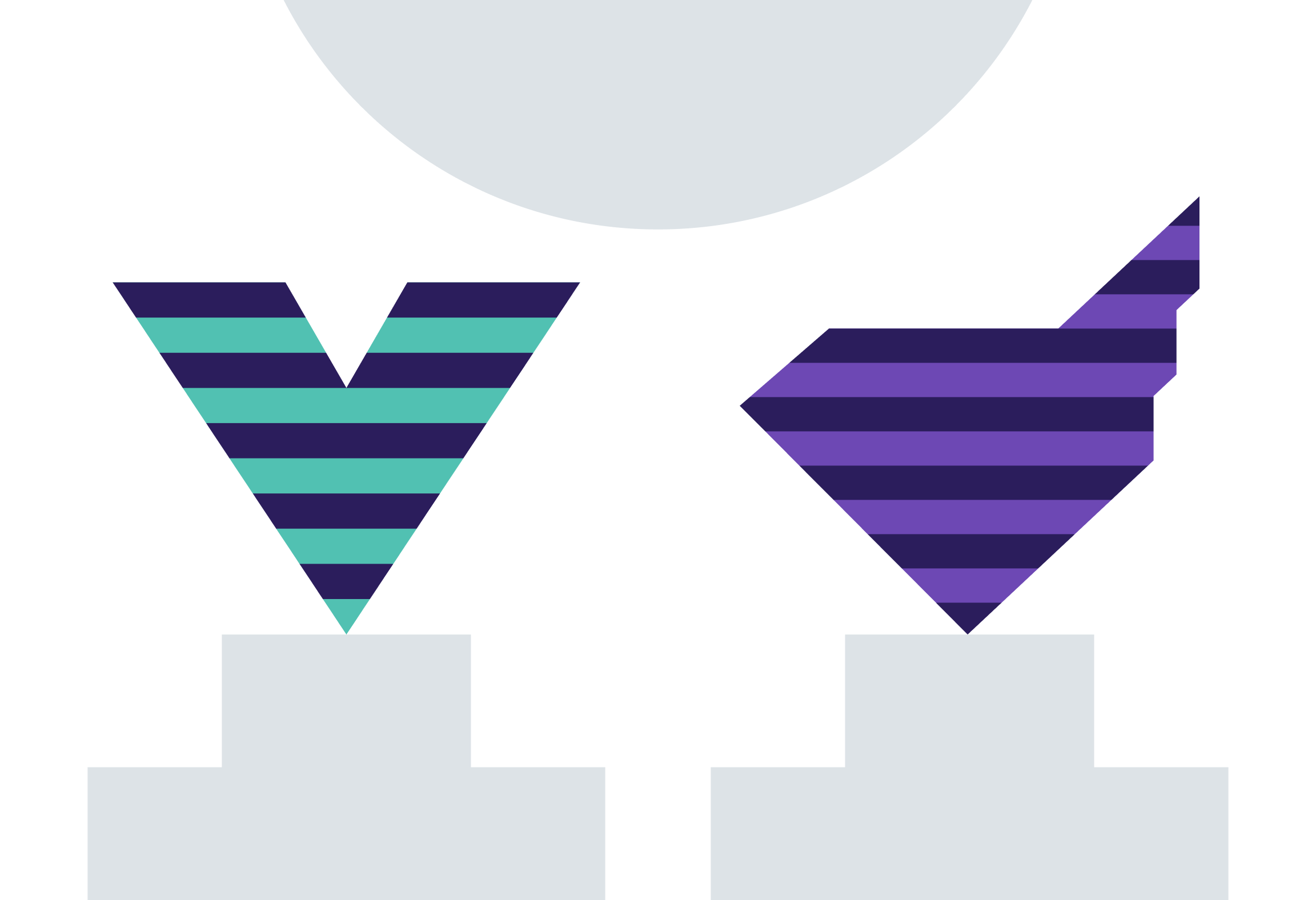Abstract image representing two podiums next to each, with the Vuejs logo on one, and the Monterail logo on the other.