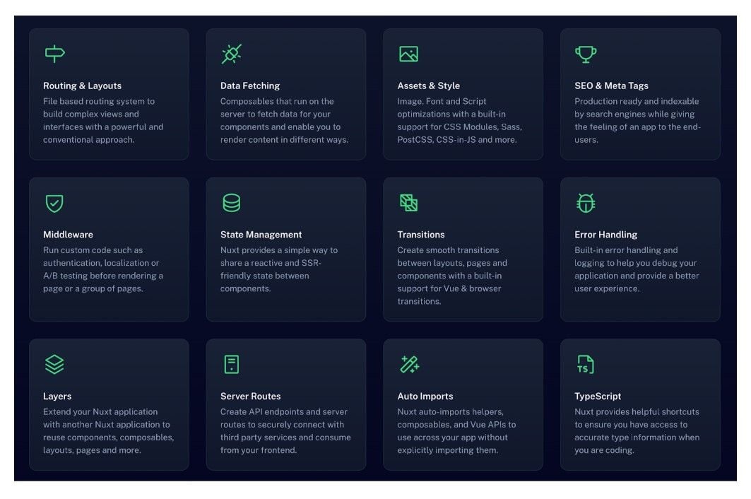 core features of nuxt framework