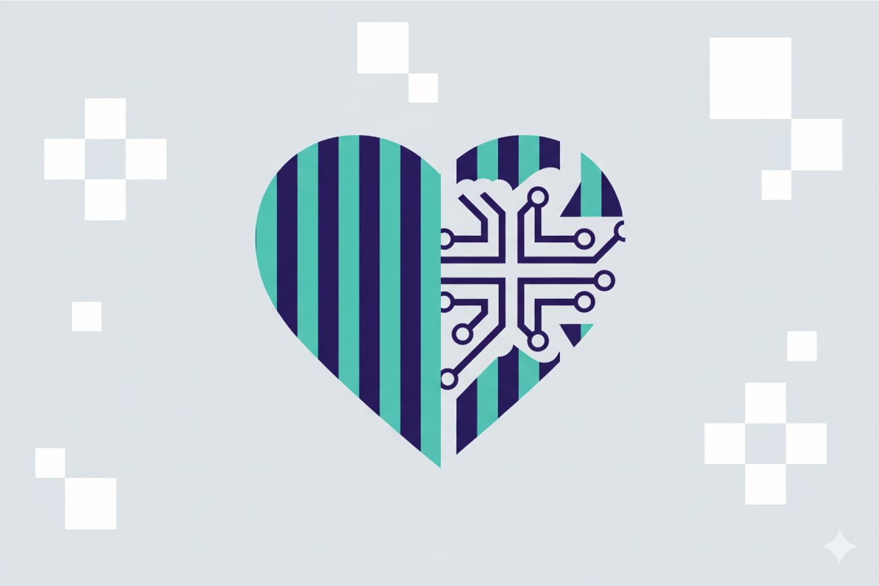 Minimalist illustration showing a heart that's half-digitized.