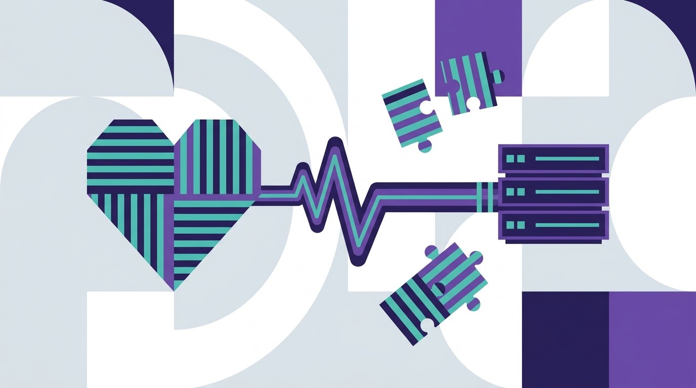 Abstract, minimalist illustration of EHR systems in healthcare