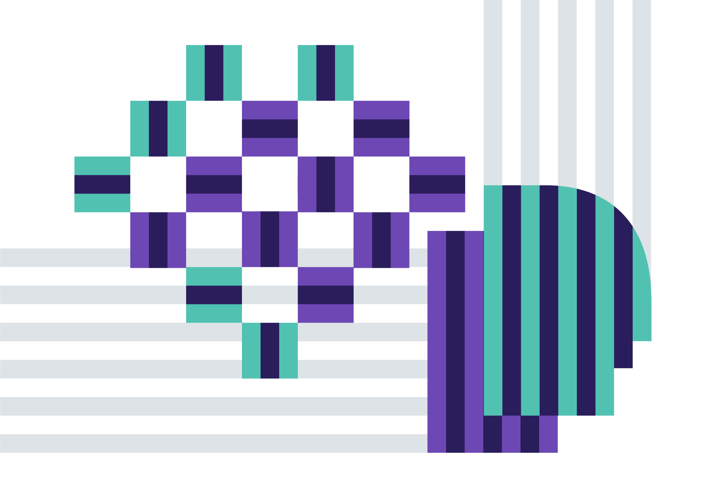 Minimalist illustration showing a heart that represents healthcare and two blocks on the right representing software.