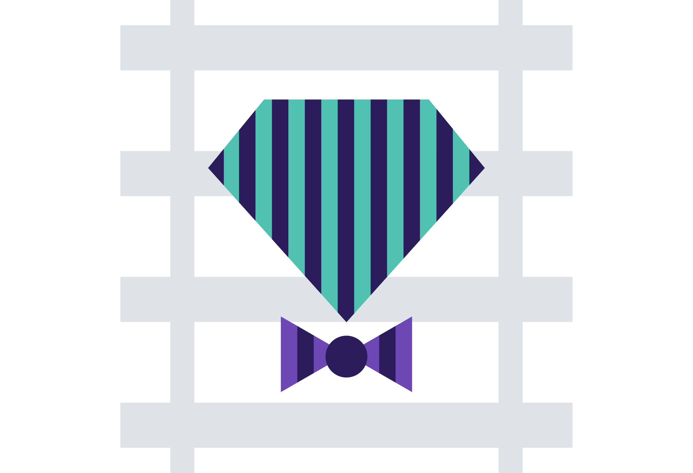 Minimalist illustration showing the Ruby programming language symbol in the center with a bowtie below it.