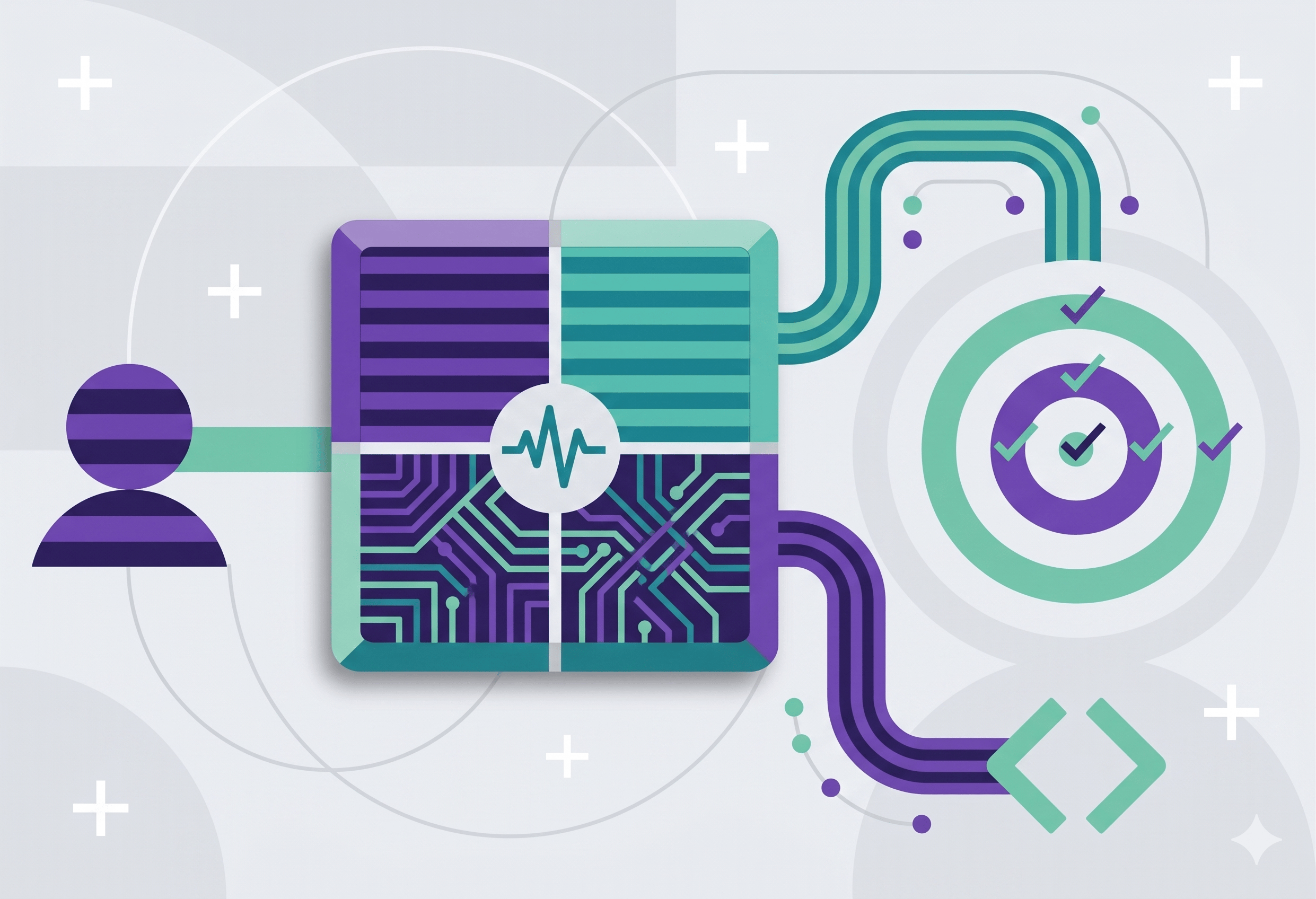 Abstract, minimalist illustration of software architecture and regulatory path for connected health devices.