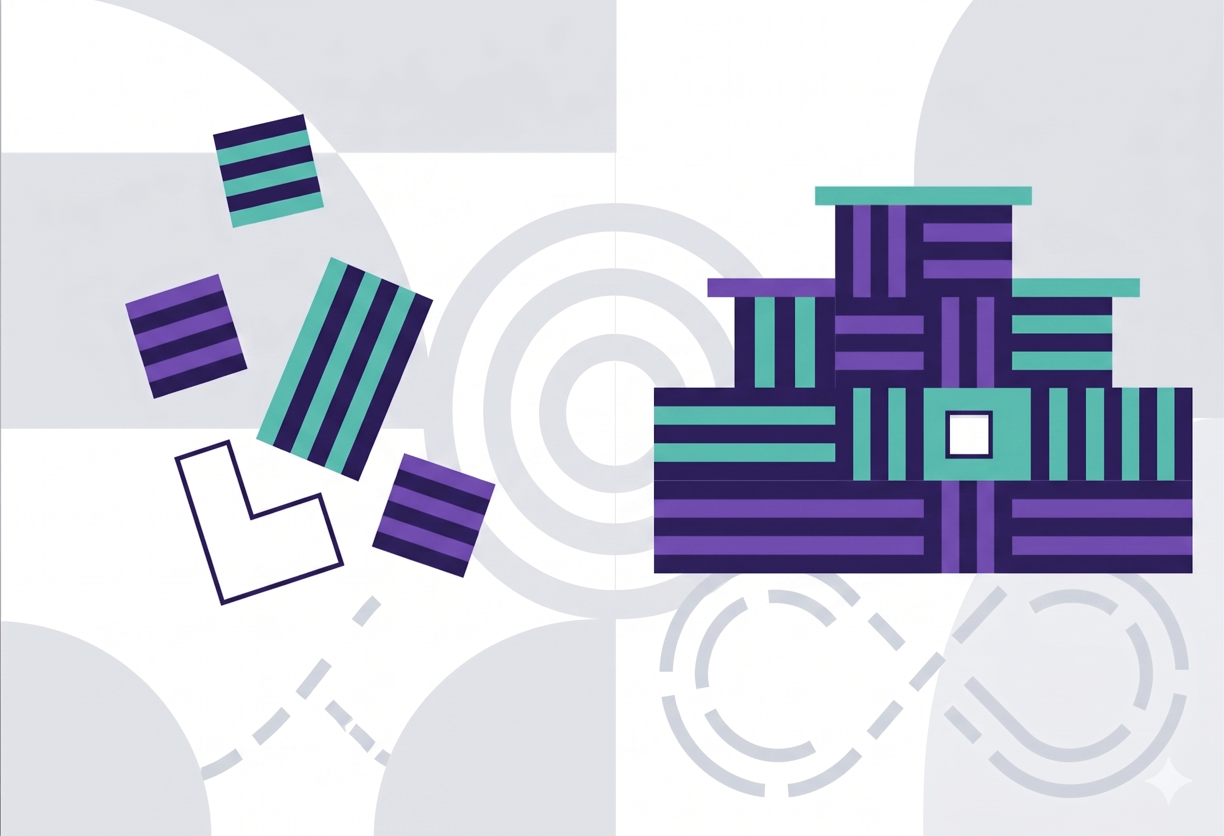 Abstract visualization of the topic of product design and feature building.