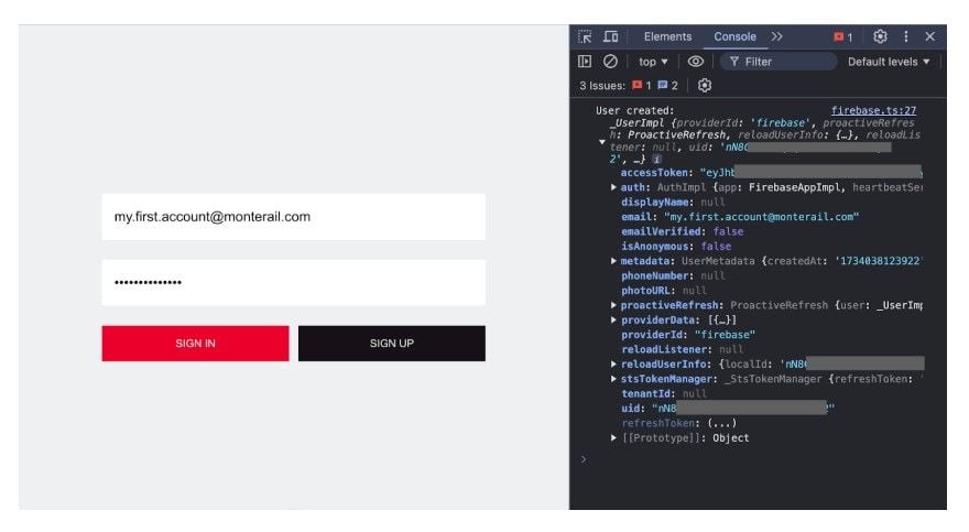Setting up Firease Auth creating new user