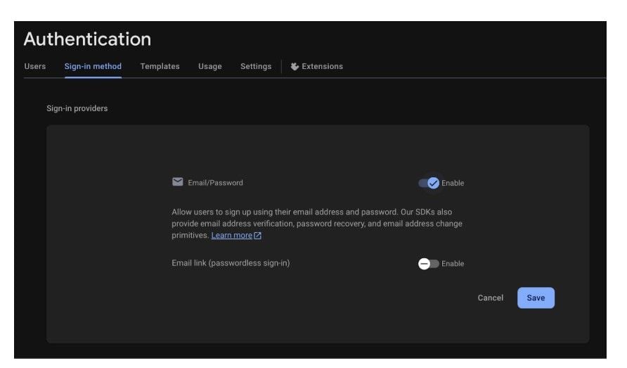 Setting up Firease Auth with email