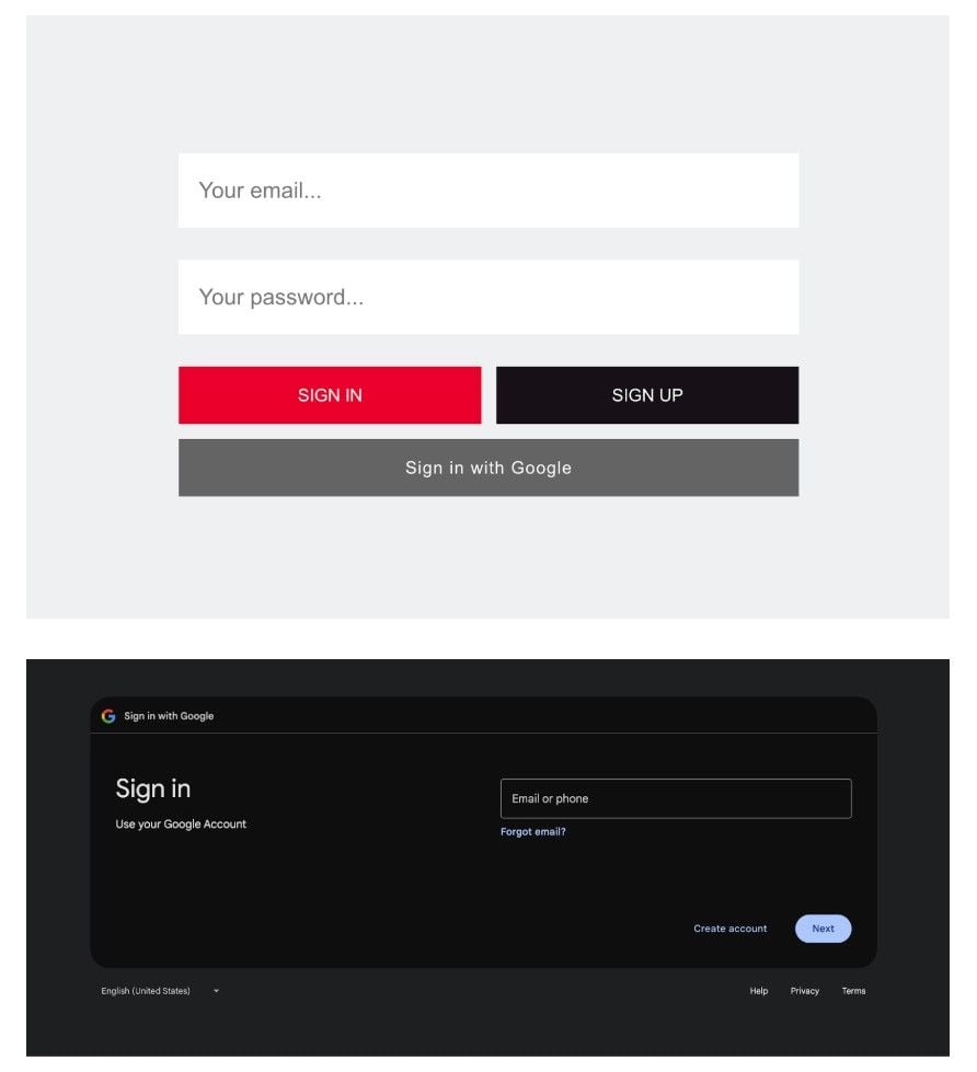 login button to open a new tab with a Google Auth page