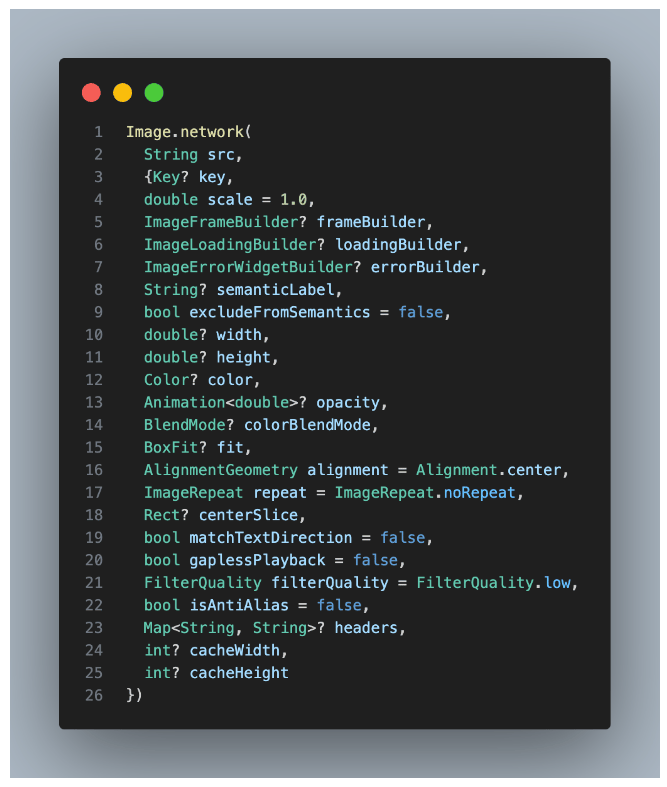 the image.network constructor view in flutter Code snippet showing how to implement caching for network images in a Flutter app
